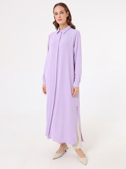 Lila Gömlek Yaka Uzun Tunik