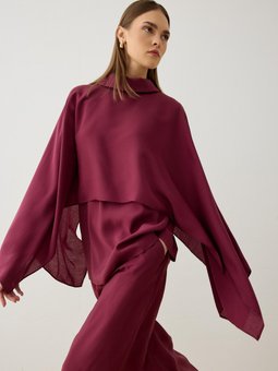 Modal Kumaşlı Asimetrik Kesim Tunik & Pantolon Exclusive Takım Bordo