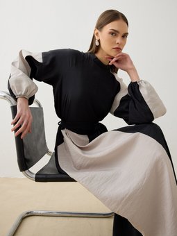 Modal Kumaşlı Kontras Renk Detaylı Elbise Siyah Taş