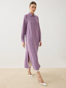 Mor Gömlek Yaka Uzun Tunik