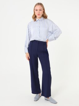 Önü Nervür Detaylı Basic Lacivert Pantolon