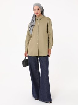 Uzun Kesim Poplin Bluz / Exclusive Gömlek Haki