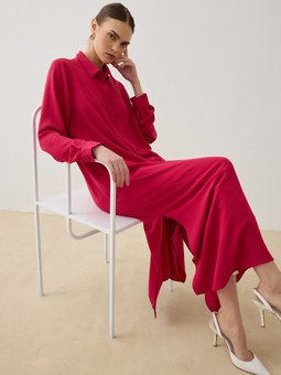 Vişne Gömlek Yaka Uzun Tunik