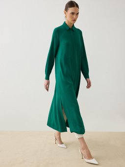Zümrüt Yeşili Gömlek Yaka Uzun Tunik