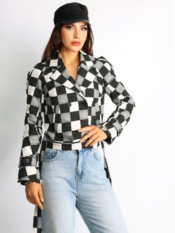 Kadın Kapitoneli Kısa Siyah Ceket