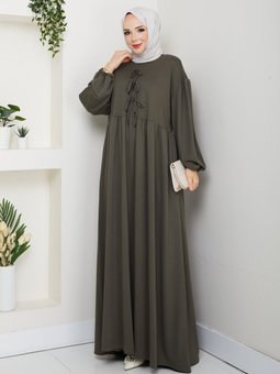 Fiyonklu Haki Elbise