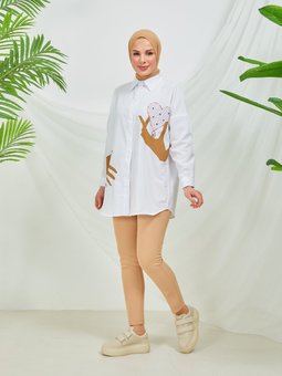 Tek Taş Yüzüklü Beyaz Tunik