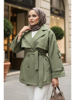 Apolet Detaylı Haki Trençkot