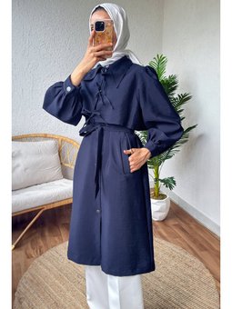 Bolero Detaylı Lacivert Trençkot