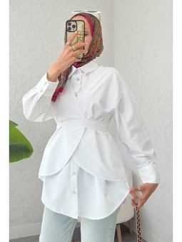 Çapraz Geçişli Beyaz Tunik