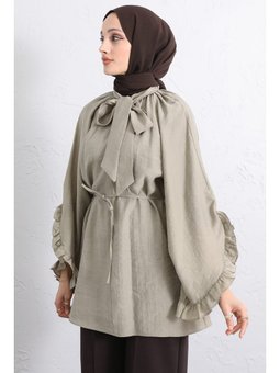 Haki Yaka Bağlamalı Tunik