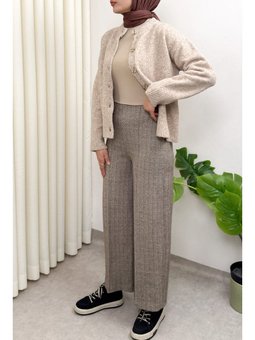 Kaşe Balıksırtı Desenli Kahverengi Pantolon