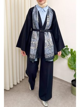 Kemerli Kimono Lacivert Takım