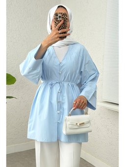 Nervür Detaylı Bebe Mavisi Gömlek