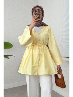 Nervür Detaylı Sarı Gömlek