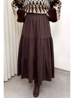 Paraşüt Kumaş Katlı Kahverengi Etek