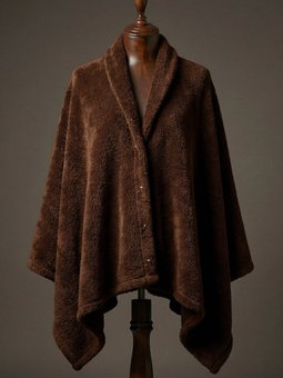 Çıtçıtlı Premium Omuz Şalı Kahverengi Panço