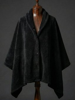 Çıtçıtlı Premium Omuz Şalı Siyah Panço