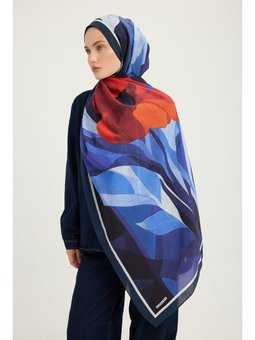 Işıklı Çiçekler Lacivert Vierra Desenli Viskon 70x190 Cm Şal