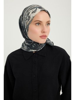 Kozmik Paisley Siyah Efilia Desenli 90x90 Cm Eşarp