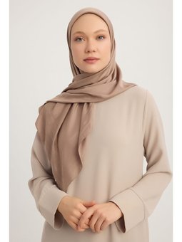 Mat Saten Pano Jakarlı Vizon Eşarp 100x100cm