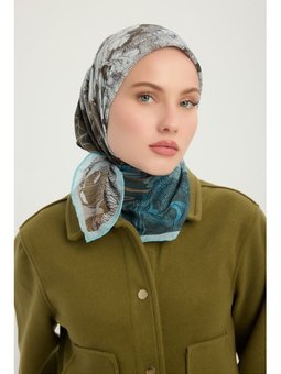 Sessiz Mevsimler Turkuaz Efilia Desenli 90x90 Cm Eşarp