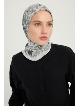 Sonsuz Aşk Gri Efilia Desenli 90x90 Cm Eşarp