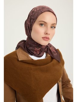 Sonsuz Aşk Kahverengi Efilia Desenli 90x90 Cm Eşarp