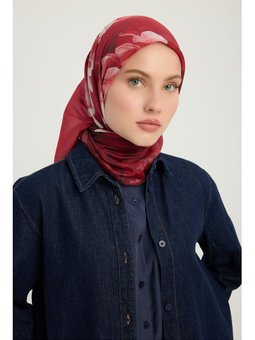 Zamansız Hayal Kırmızı Efilia Desenli 90x90 Cm Eşarp