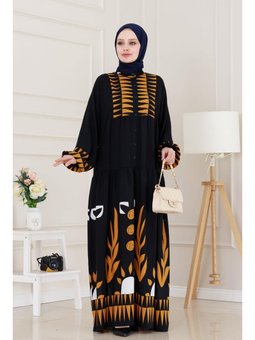 Yarım Düğmeli Robalı Hülya Siyah Elbise