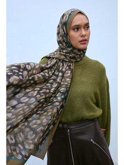 Eco Viscose Leopar Şal Kına Yeşili Nefes Alan Doku