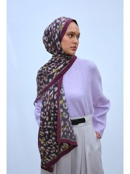 Eco Viscose Leopar Şal Mürdüm Nefes Alan Dokulu