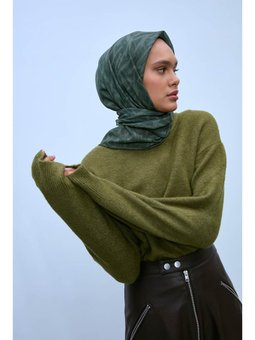 Pamuk Polyester Soft Eşarp Yeşil Geometrik Desen