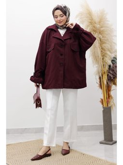 Apolet Detaylı Kruvaze Yaka Bordo Trençkot