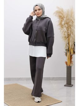 Fermuarlı Şardonlu Füme Eşofman Takım