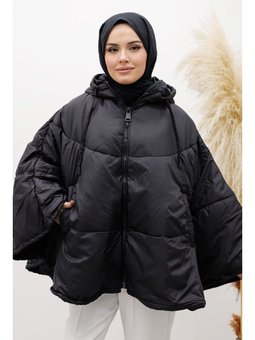 Kapüşonlu Şişme Siyah Panço