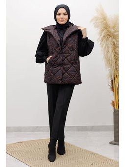 Taşlı Şişme Kahverengi Yelek