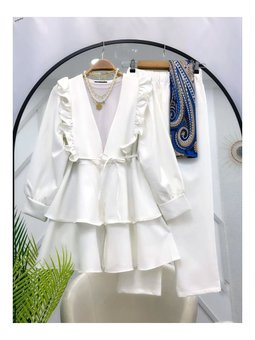 Nilüfer Fırfırlı Klasik İkili Beyaz Takım