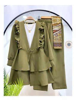 Nilüfer Fırfırlı Klasik İkili Haki Takım