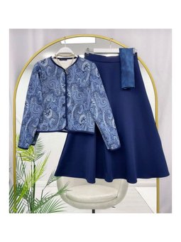 Şal Desen Ceket Etek İkili Mavi Takım