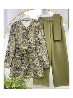 Şal Desen Pantolonlu İkili Haki Takım