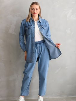 Açık Mavi Kot İkili Taş İşlemeli Takım