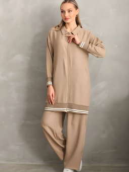 Bej İkili Gömlek Pantolon Takım