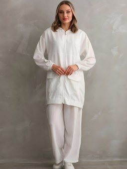 Beyaz Yazlık Keten Alt Üst İkili Takım