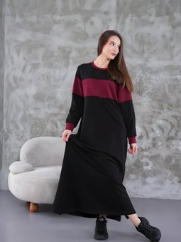 Bordo Bloklu Spor Ribana Detaylı Elbise