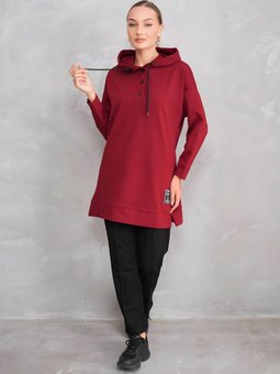 Bordo Spor Sweat Tunik Pantolon İkili Takım
