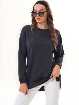 Füme Bisiklet Yaka Uzun Kol Be Yourself Sweatshirt Tunik