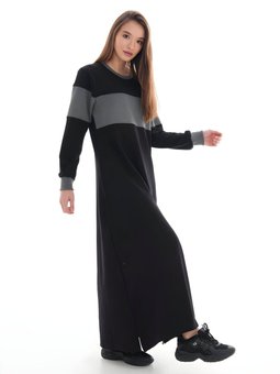 Gri Bloklu Spor Ribana Detaylı Elbise