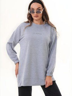 Gri Uzun Kol Bisiklet Yaka Be Yourself Sweatshirt Tunik