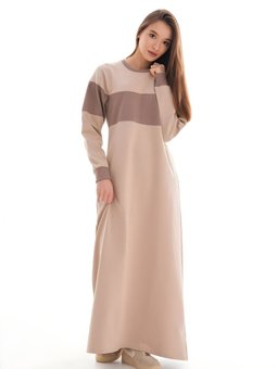 Kahverengi Bloklu Spor Ribana Detaylı Elbise